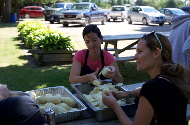peeling potatoes